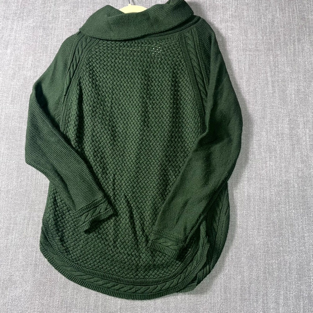 Dressbarn Sweater‎ Womens Medium Green Cable Knit Cowl Neck Round Hem Thermal